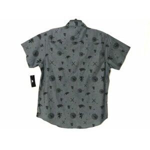 Men's HBO GoT Game of Thrones Button Down Collared Gray Shirt, Small